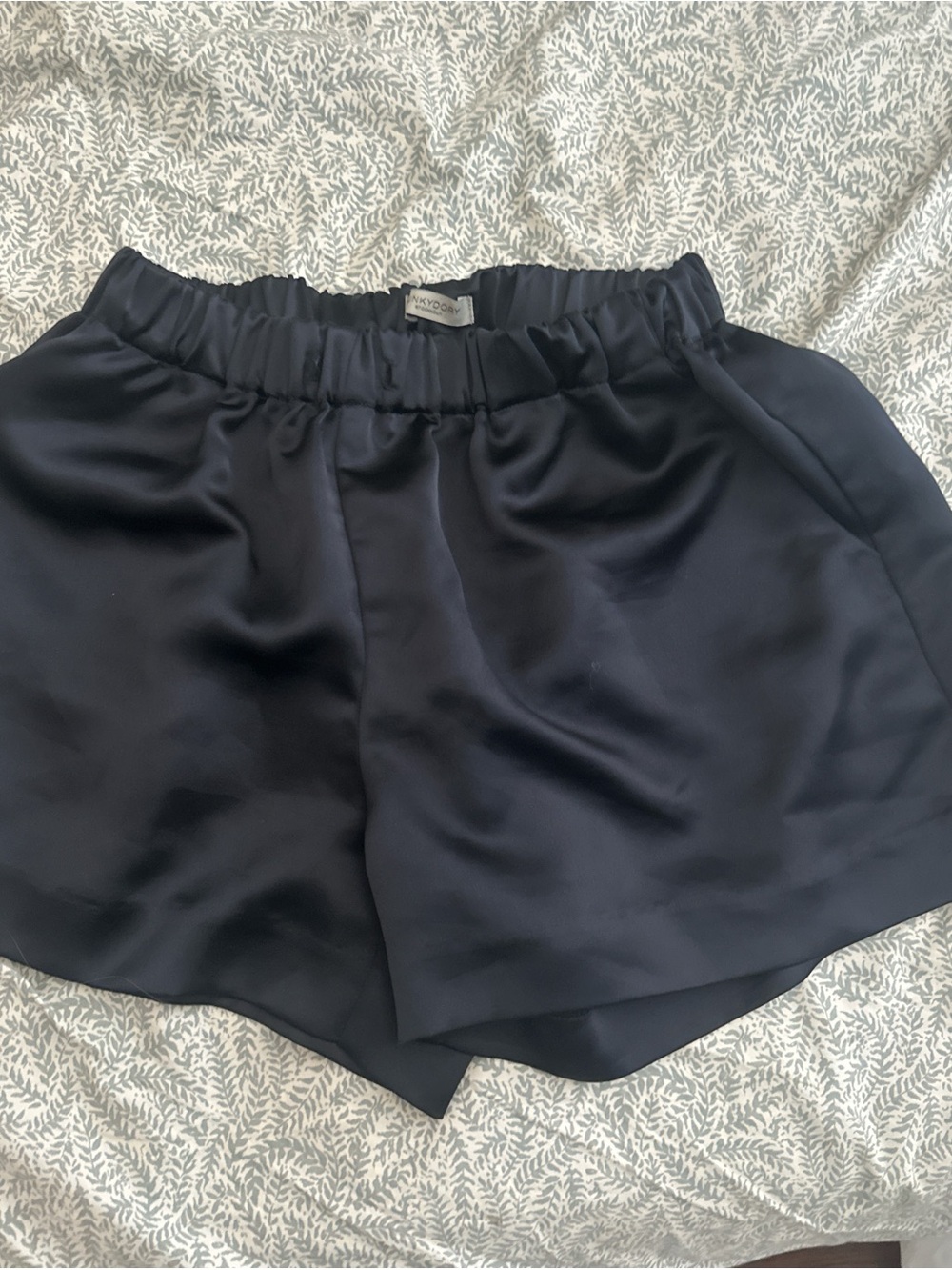 Navy Satin Elastic-Waist Short